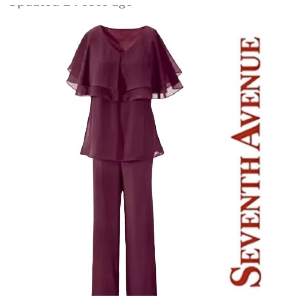Georgette Capelet Popover Burgundy SEVENTH AVENUE Cape Tunic Top & Pant Set 3X